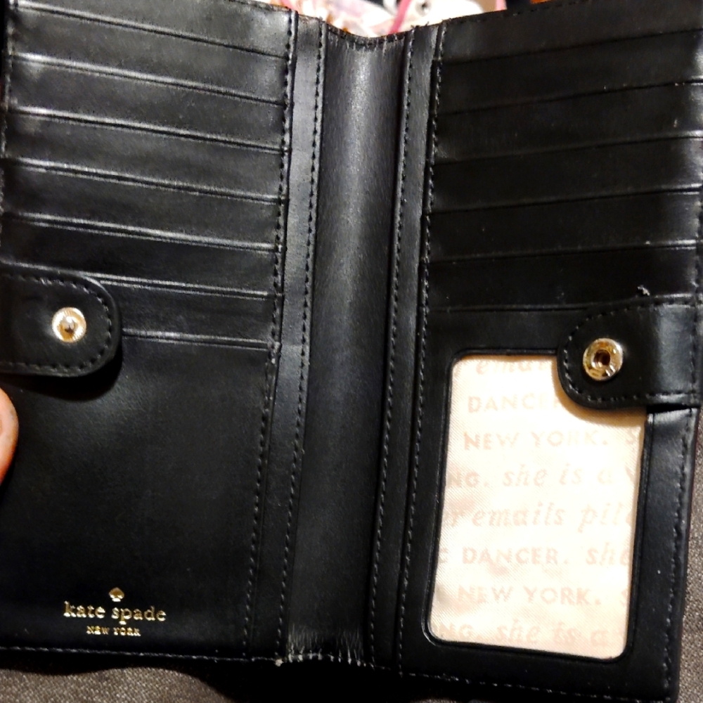 Kate Spade Purple&White Striped Wallet With Black Leather Inside